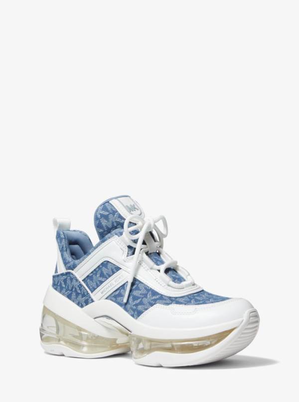Damske Tenisky Michael Kors Olympia Extreme Denim Logo Jacquard and Leather Modre - Topanky Michael Kors Vypredaj | SXABP-1049